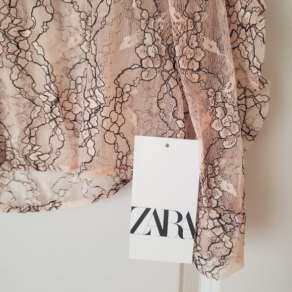 NWT Zara Pastel Pink Delicate Ruffle Lace Blouse - Picture 4 of 9
